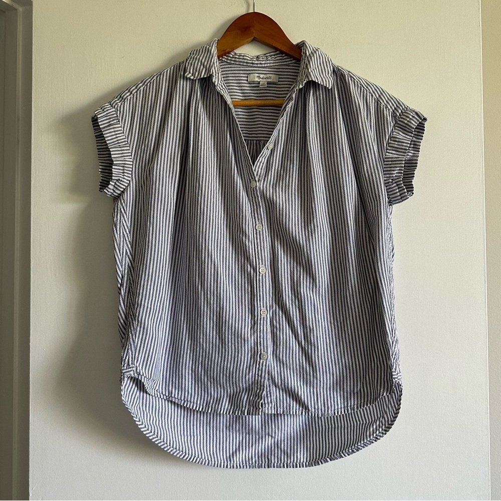Madewell Central Shirt in Benton Stripe Blue/White Button Down Blouse size XXS - Picture 5 of 10
